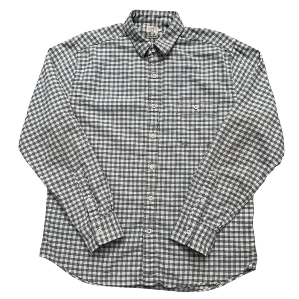Faherty Shirt Mens Size L Long Sleeve Button Flannel Organic Cotton Check Gray